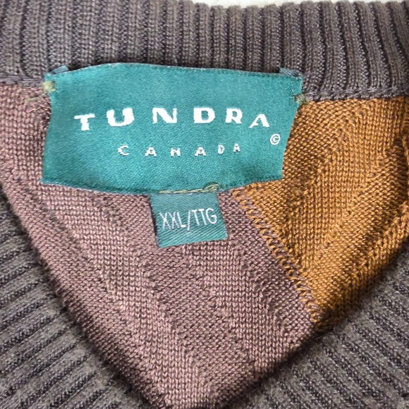 Tundra Canada Sweater Mens 2XL Brown Retro Ribbed V-Neck Winter Wear 90s Vintage - Picture 4 of 7